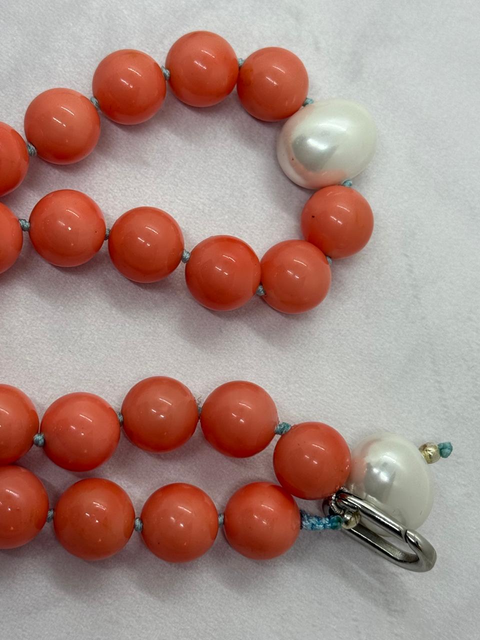 78.  Salmon - Rare Coral and Sea Shell Pearl Choker