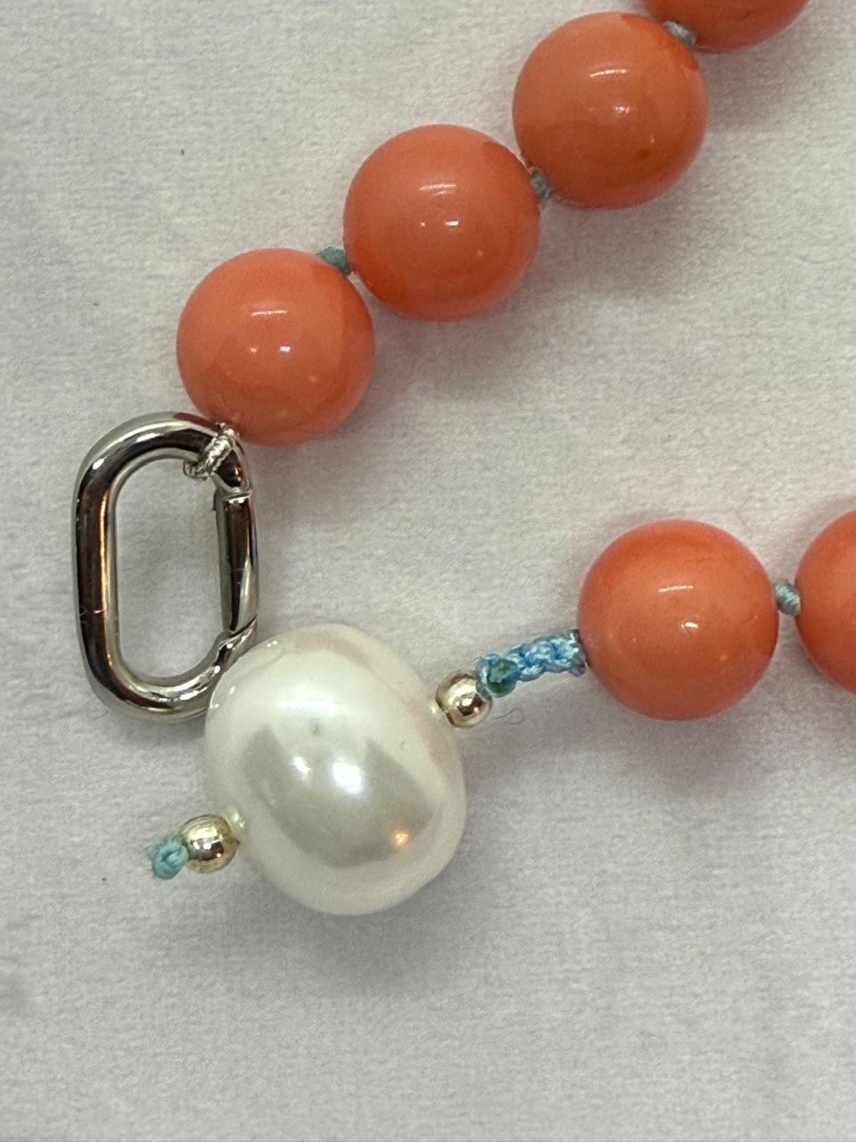 78.  Salmon - Rare Coral and Sea Shell Pearl Choker