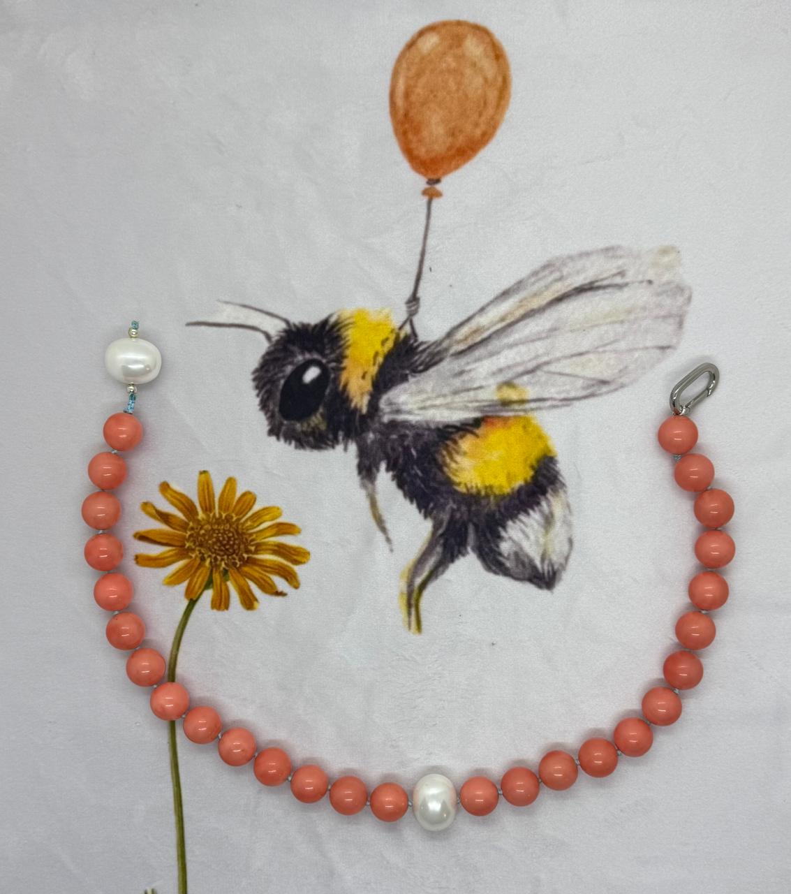 78.  Salmon - Rare Coral and Sea Shell Pearl Choker